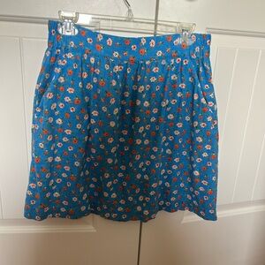 LOFT Bright Blue A-Line Skirt with Floral Print